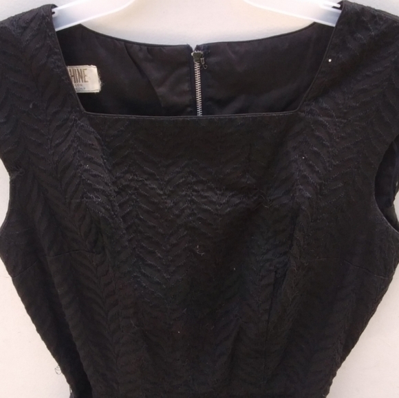 L'Aiglon Dress 1950s wiggle sleeveless belted black Pin Up Couture France Textur - Picture 5 of 5